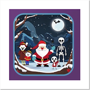 Santa and his Halloween friends. Posters and Art